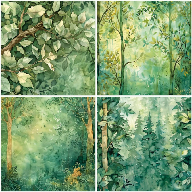 WLXTREE Scrapbook Paper Pad - 6×6 inch Green Forest Patterned Decorative Craft Paper for Scrapbooking Planner Bullet Junk Journal Supplies Mixed Media Collage Card Making，24 Sheets - Image 3